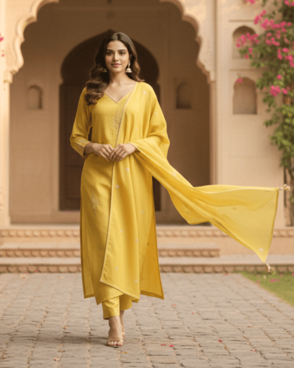 black cotton mix floral embroidered kurta set with dupatta