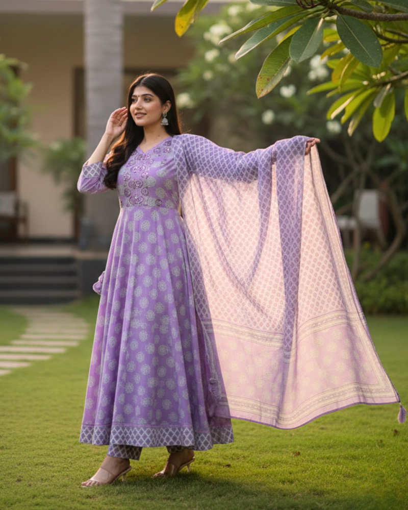 georgette embroidered grey kurta set with maroon dupatta