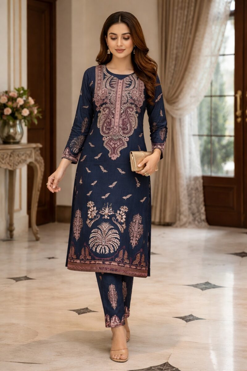 wine plum printed soft rayon kurta pant set