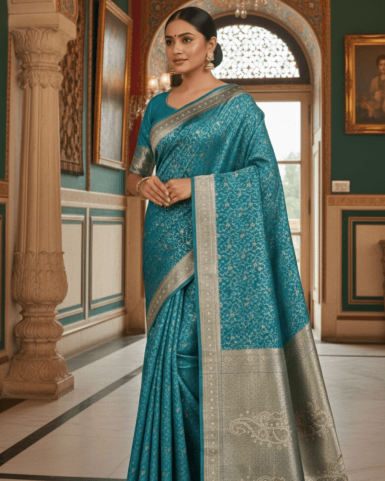 sea green with detailed gold zari work banarasi silk saree