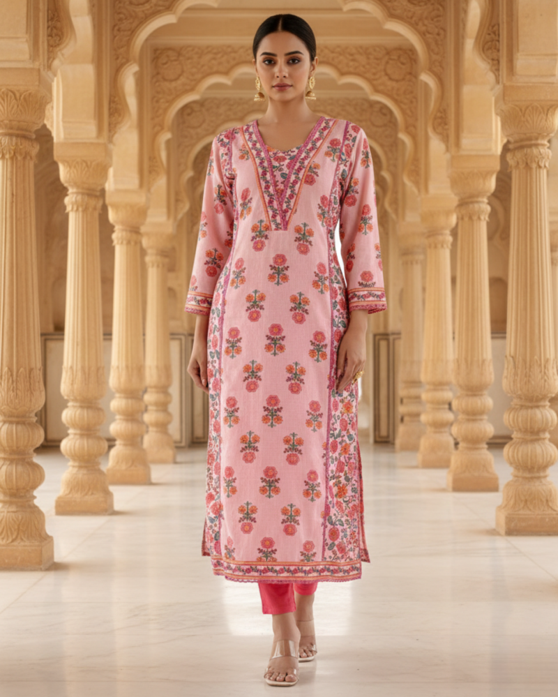 pink floral cotton kurta pant set