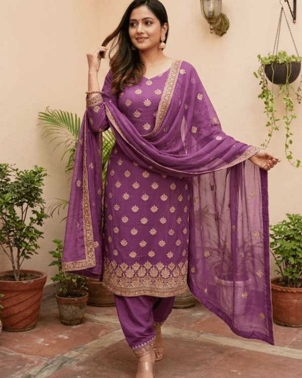 unstitched plum shimmer silk blend embroidered suit material