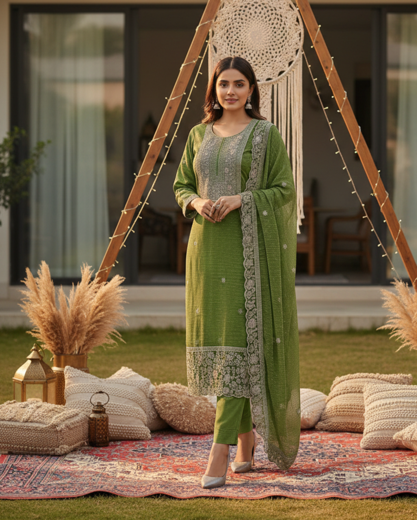 semi stitched plum purple organza suit featuring fine zari and sequin embroidery