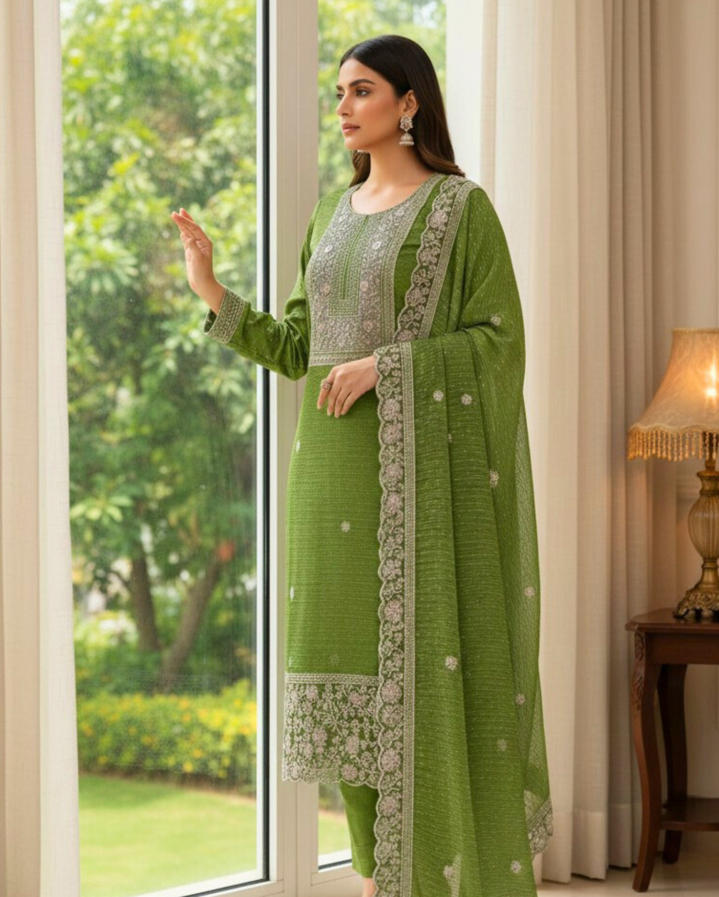 semi stitched plum purple organza suit featuring fine zari and sequin embroidery