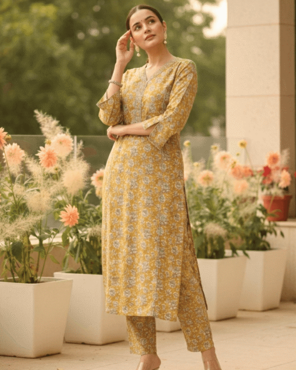 ivory with pink florals cotton kurta