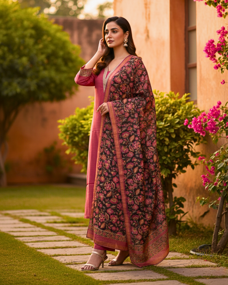 semi stitched sea green soft georgette suit with ivory sequin tree motifs