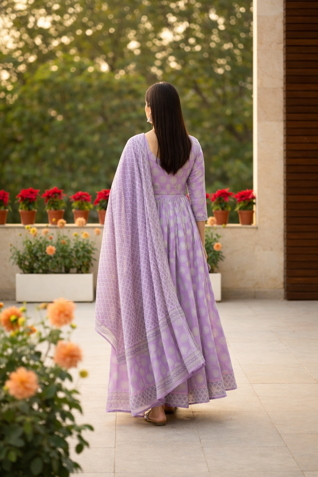 lavender cotton bagru handblock kurta set with matching dupatta