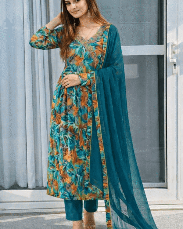 cotton mix tropical print suit set with dupatta