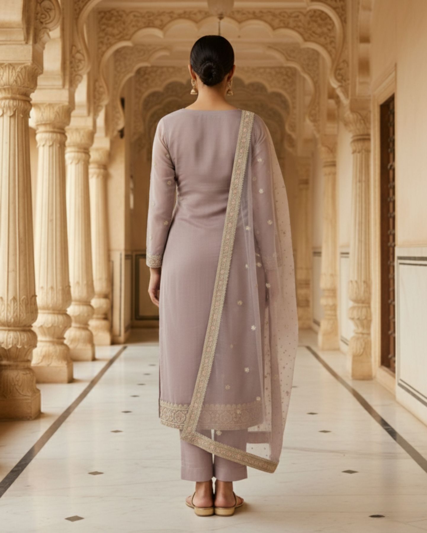 semi stitched soft blush pink with delicate work suit material