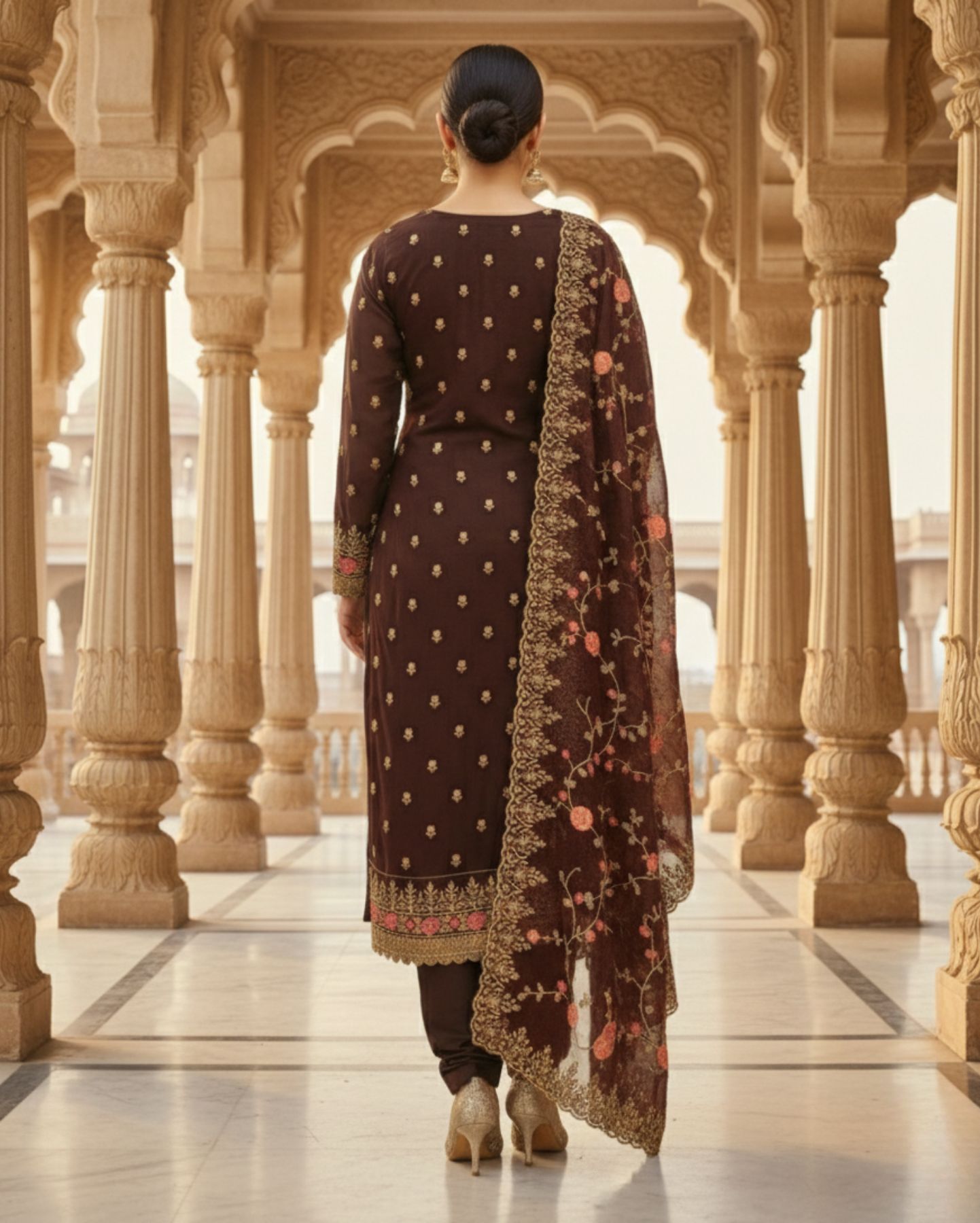 semi stitched dark purple georgette with ornate embroidery suit material