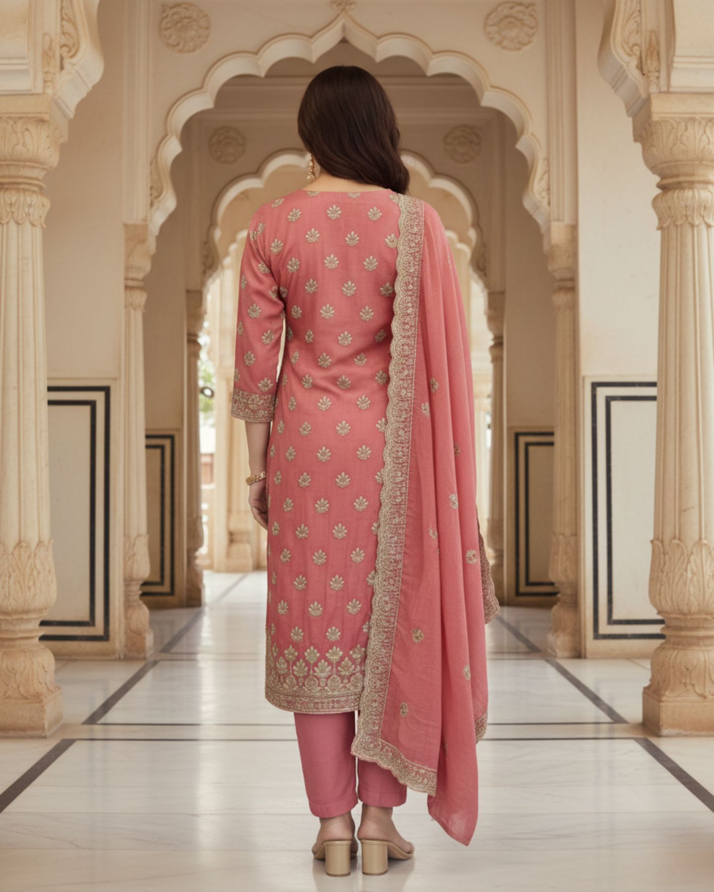 unstitched dusty rose shimmer silk blend embroidered suit material