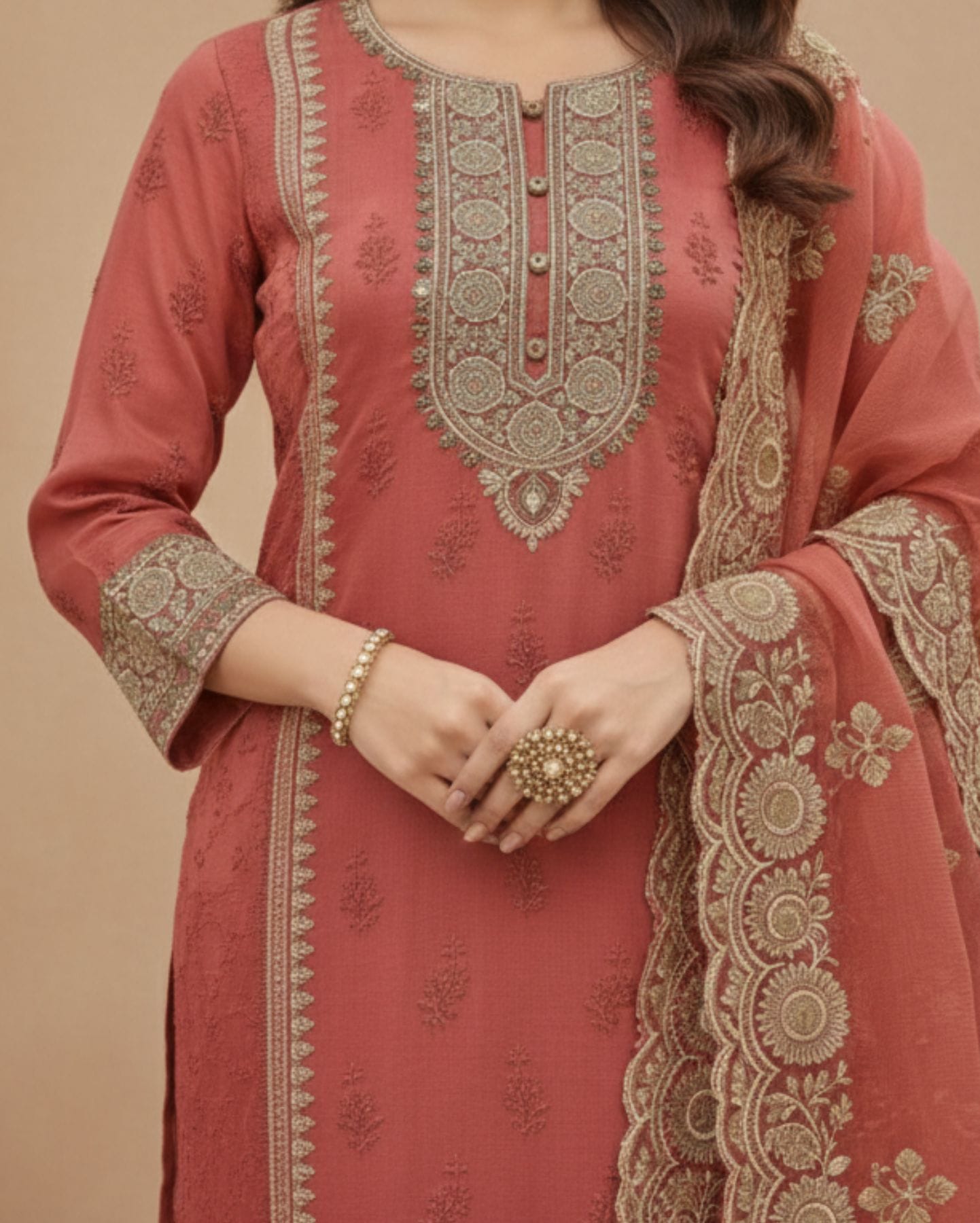 watermelon pink semi stitched tissue suit set with dupatta with delicate pastel sequin embroidery