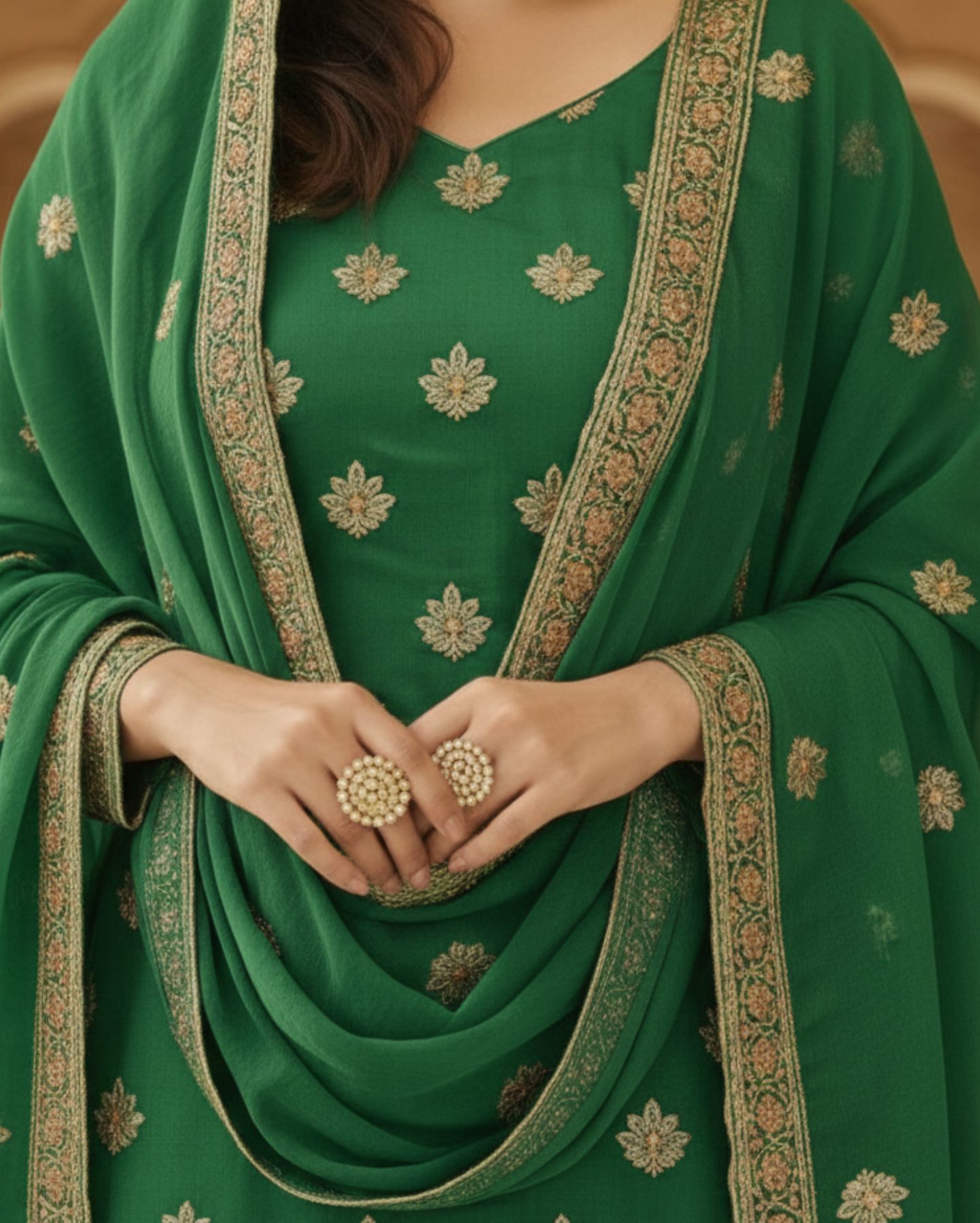 unstitched green shimmer silk blend embroidered suit material