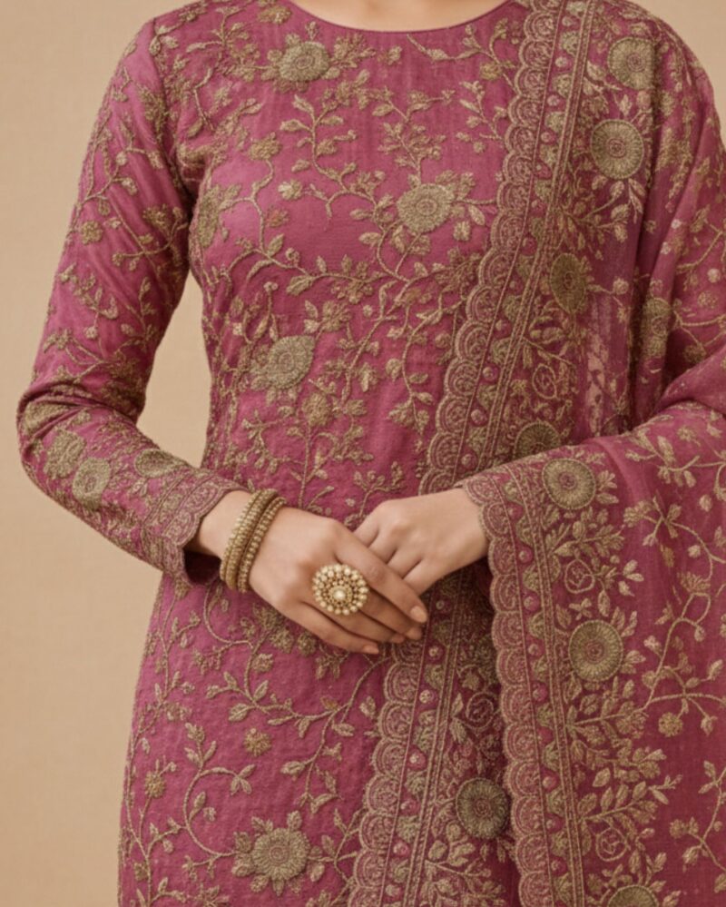 unstitched pink tissue with embroidery suit material