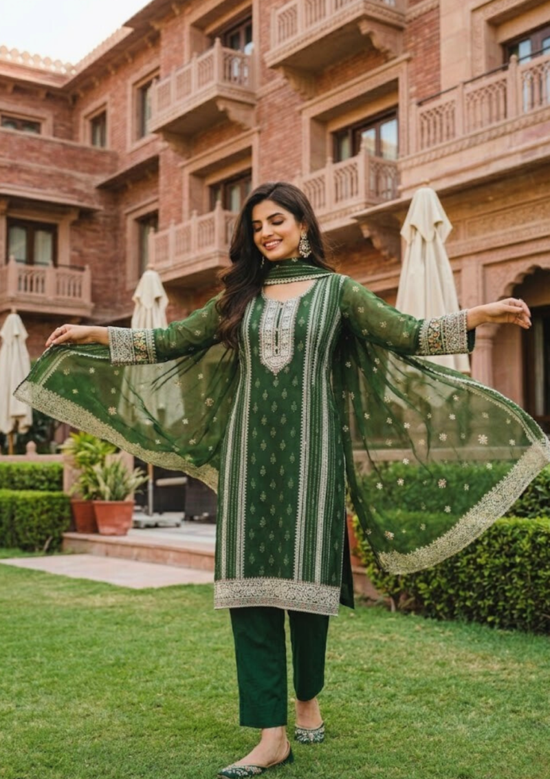 black printed cotton kurta set with tie and dye dupatta