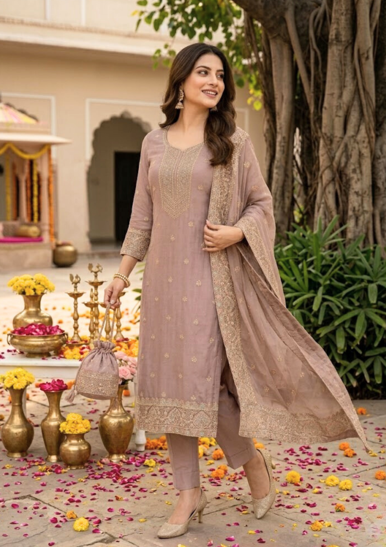 black printed cotton kurta set with tie and dye dupatta