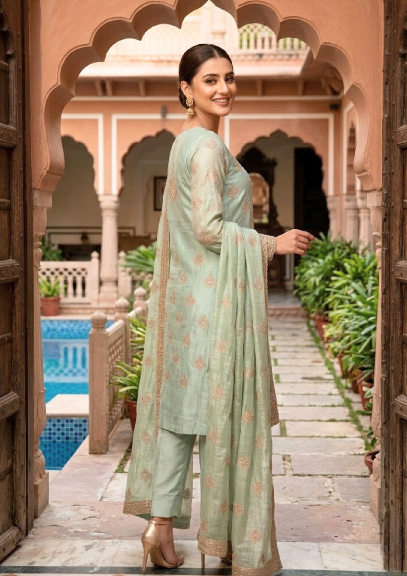 black printed cotton kurta set with tie and dye dupatta