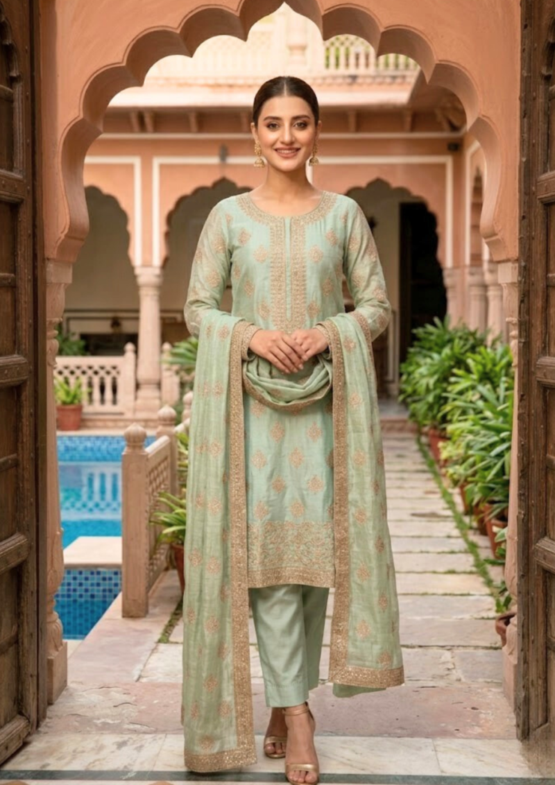 black printed cotton kurta set with tie and dye dupatta