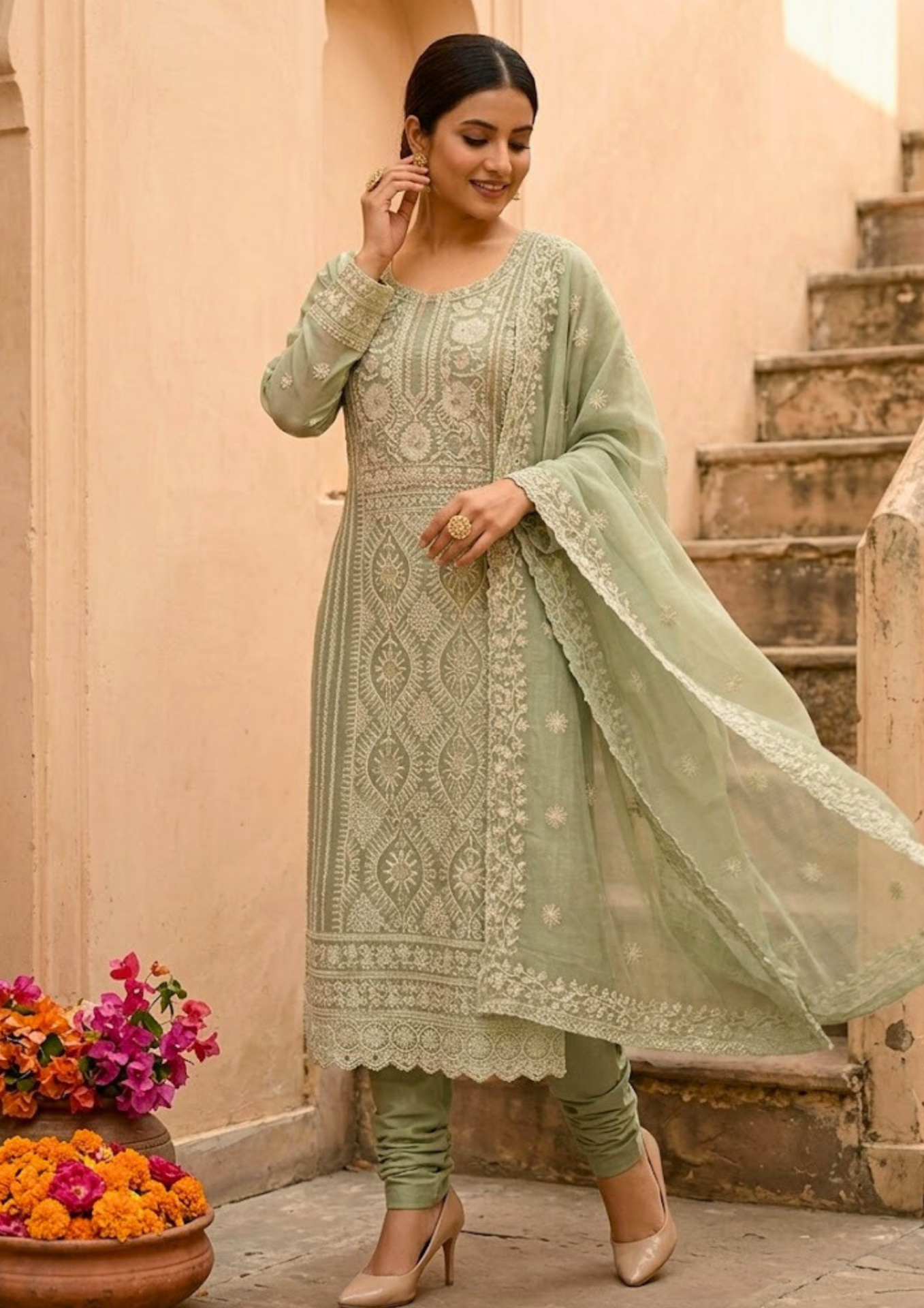 black printed cotton kurta set with tie and dye dupatta