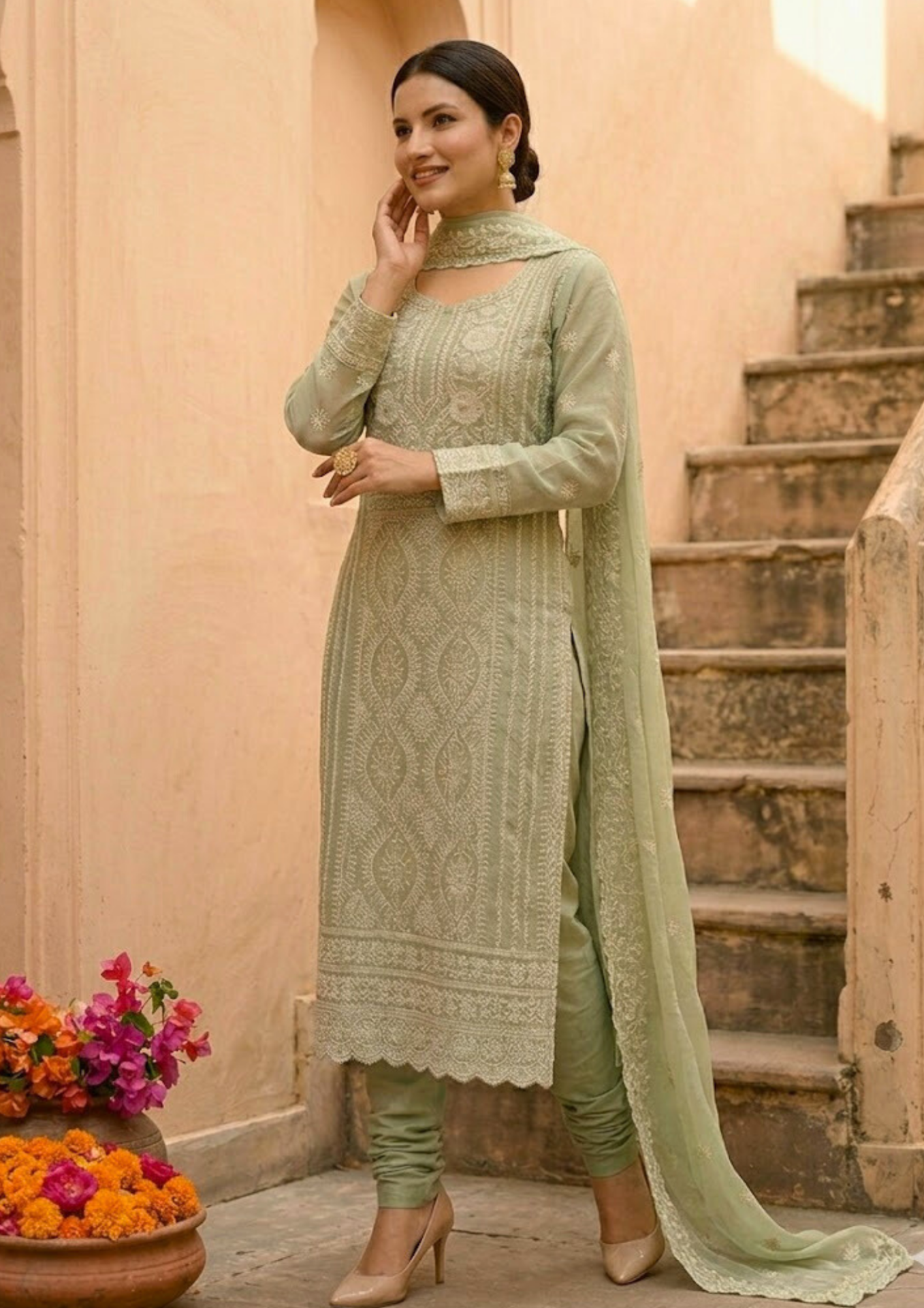 black printed cotton kurta set with tie and dye dupatta