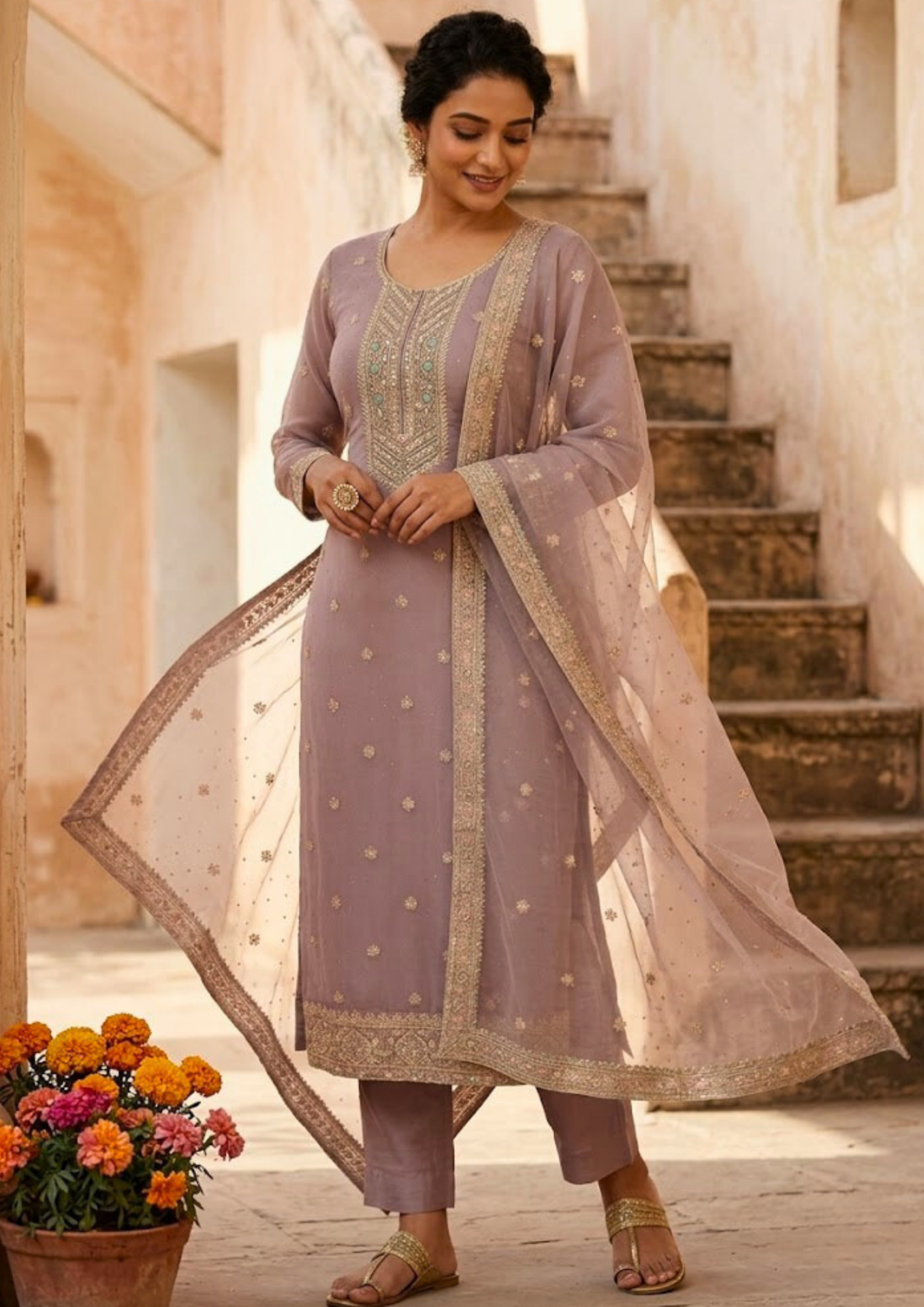 black printed cotton kurta set with tie and dye dupatta