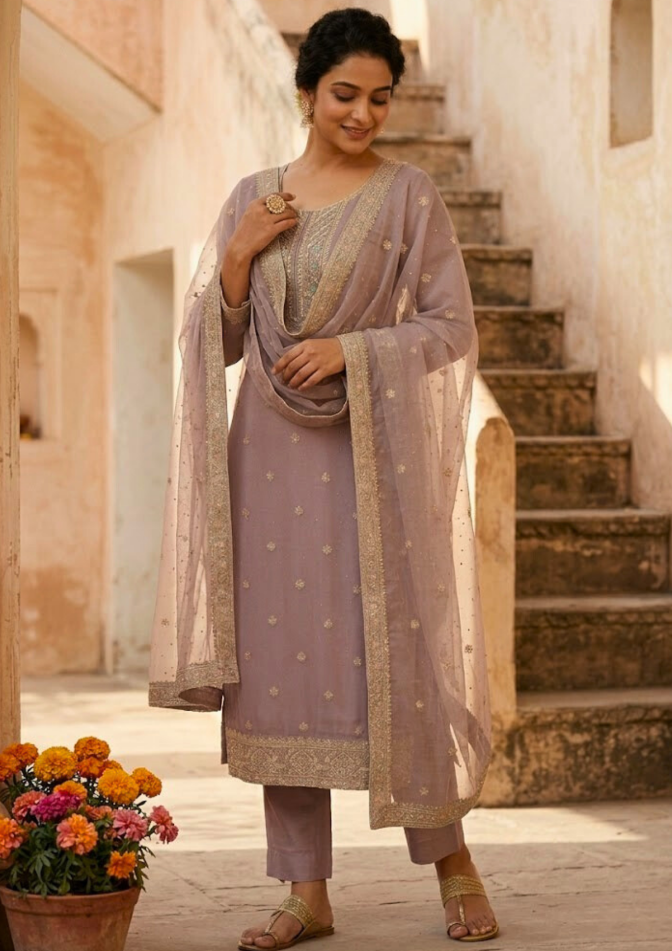 black printed cotton kurta set with tie and dye dupatta