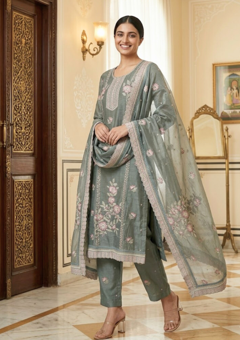 black printed cotton kurta set with tie and dye dupatta