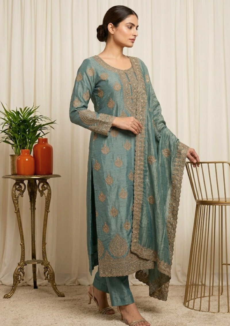 black printed cotton kurta set with tie and dye dupatta