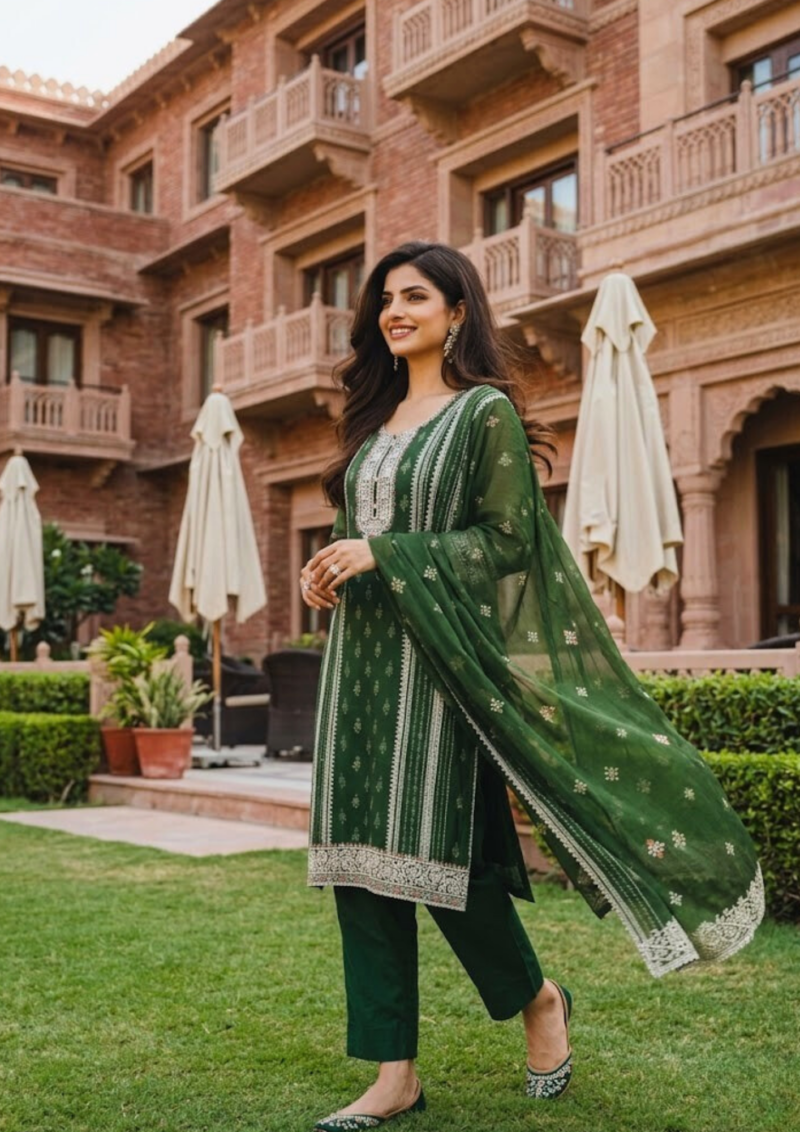 black printed cotton kurta set with tie and dye dupatta