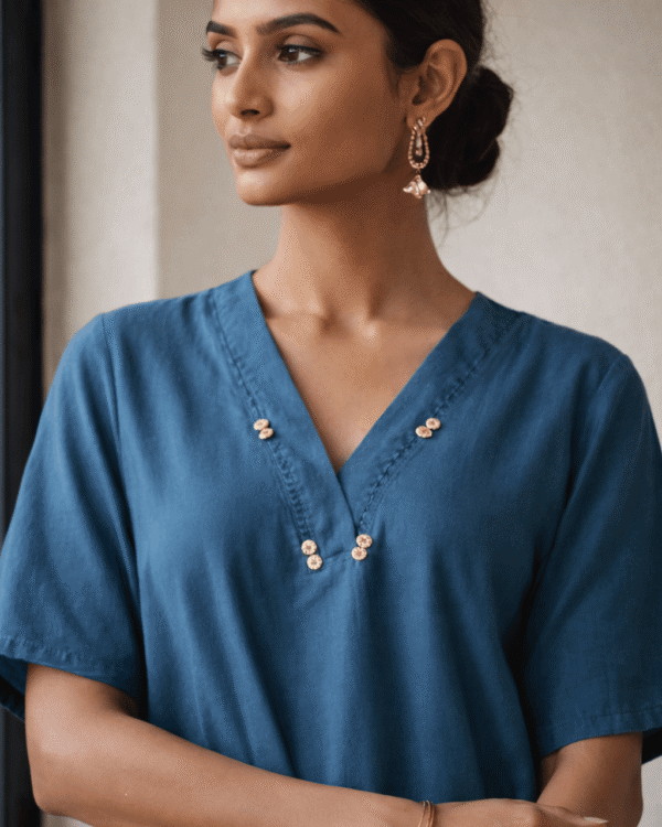 blue cotton kurta with printed palazzo set