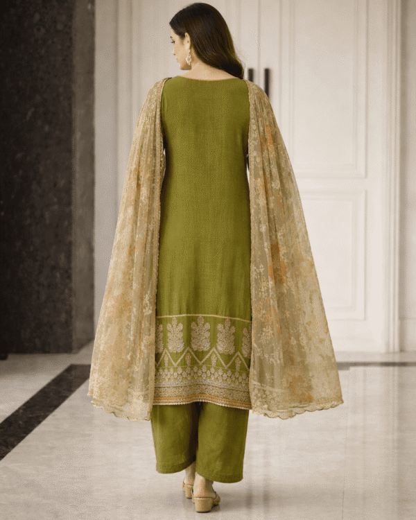 olive green rayon digital printed kurta pant with traditional dupatta