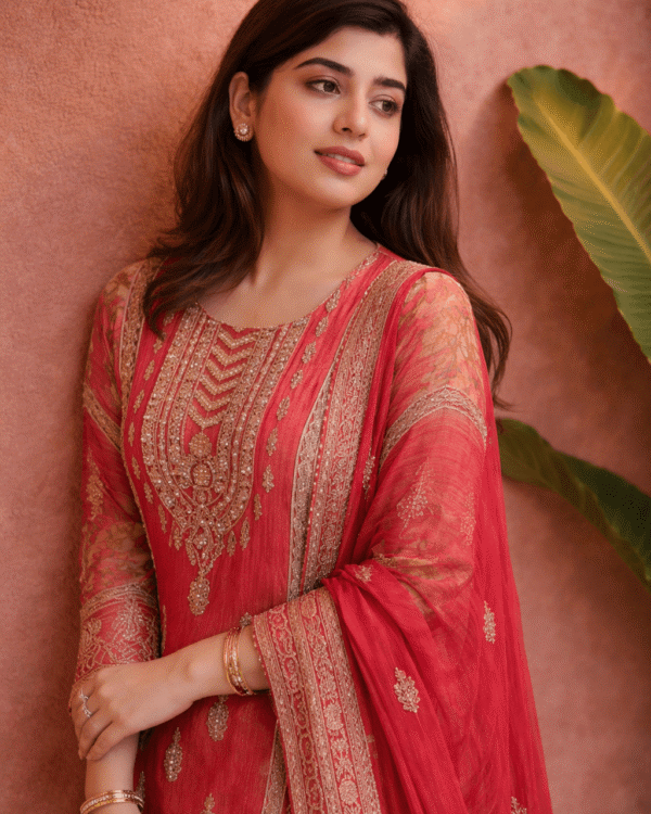 pink rayon digital printed kurta pant with traditional dupatta