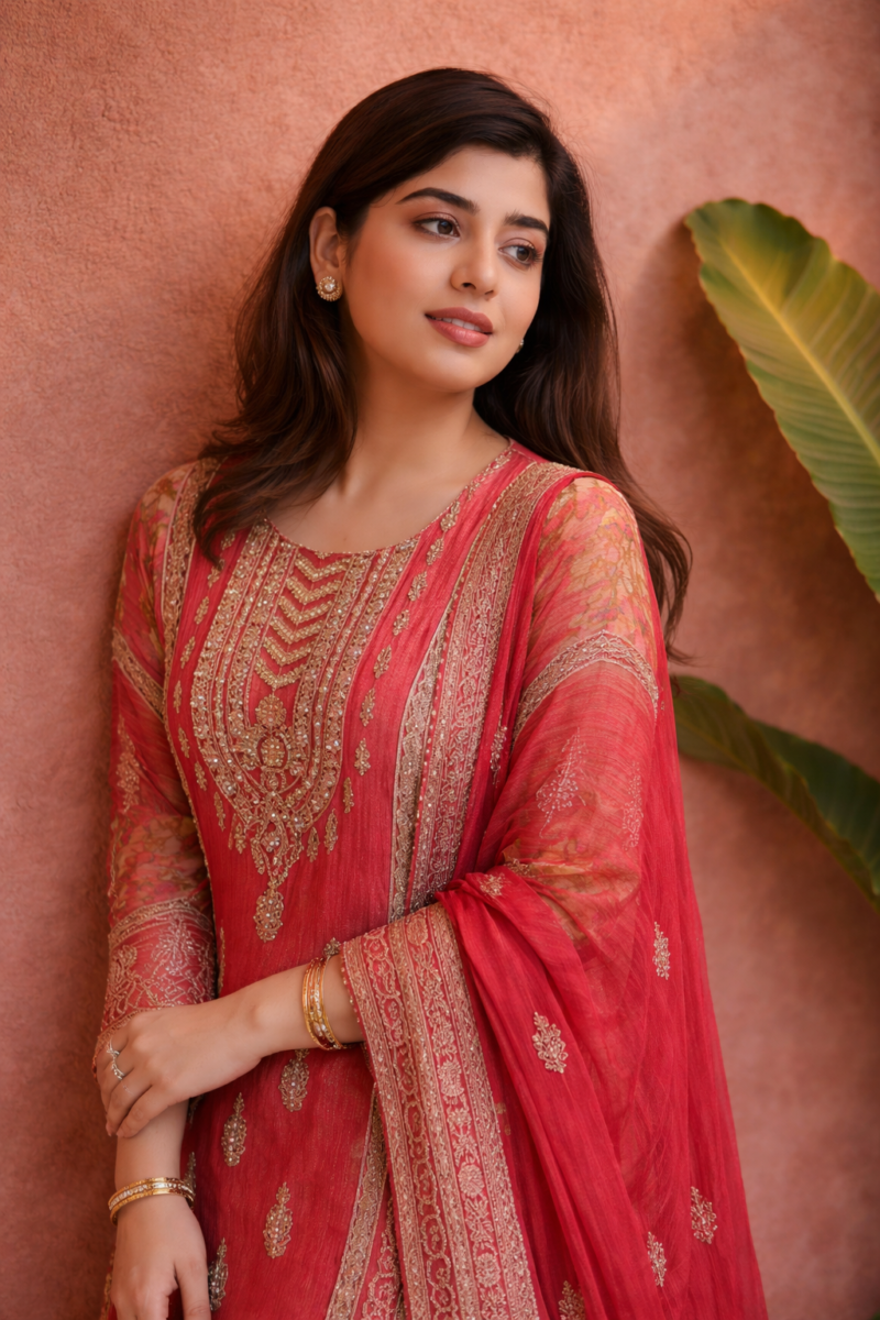 pink rayon digital printed kurta pant with traditional dupatta