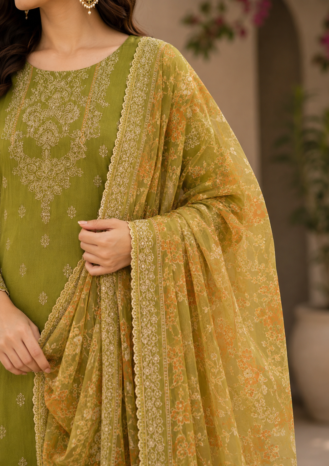 Olive Green Rayon Digital Printed Kurta Pant With Traditional Dupatta (Copy) - Image 4