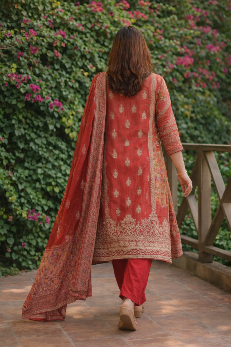 pink rayon digital printed kurta pant with traditional dupatta