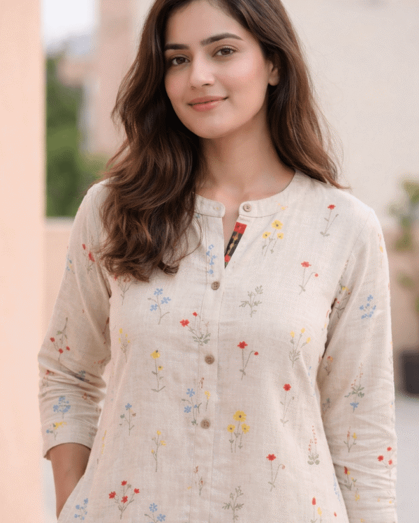 off white multicolor floral embroidery cotton kurta