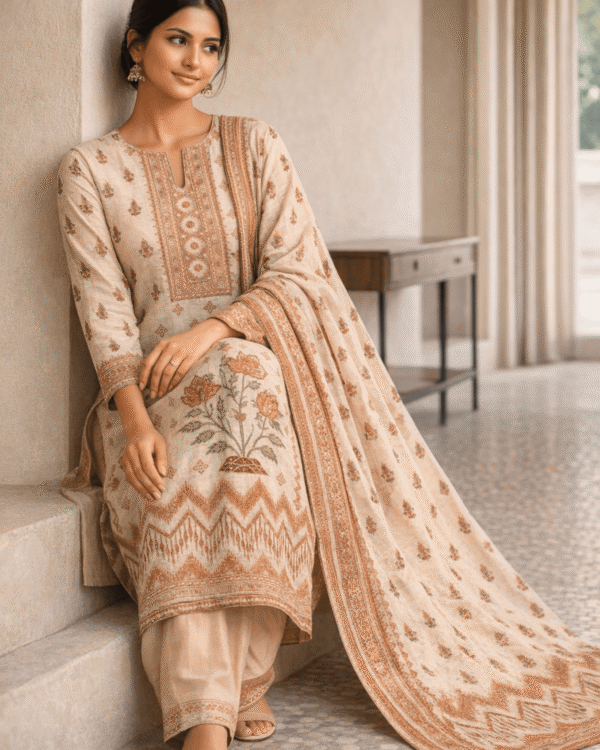 unstitched sea green embroidered cotton suit set with a contrasting dupatta