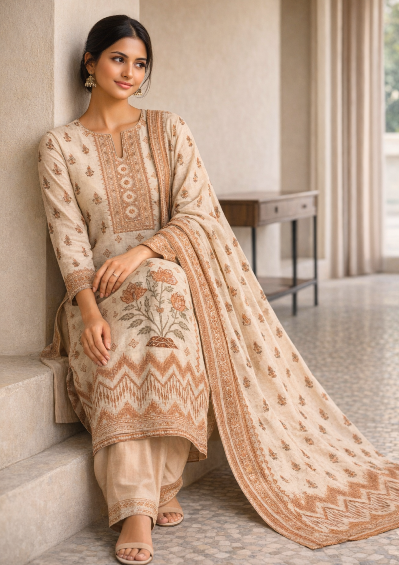 unstitched sea green embroidered cotton suit set with a contrasting dupatta