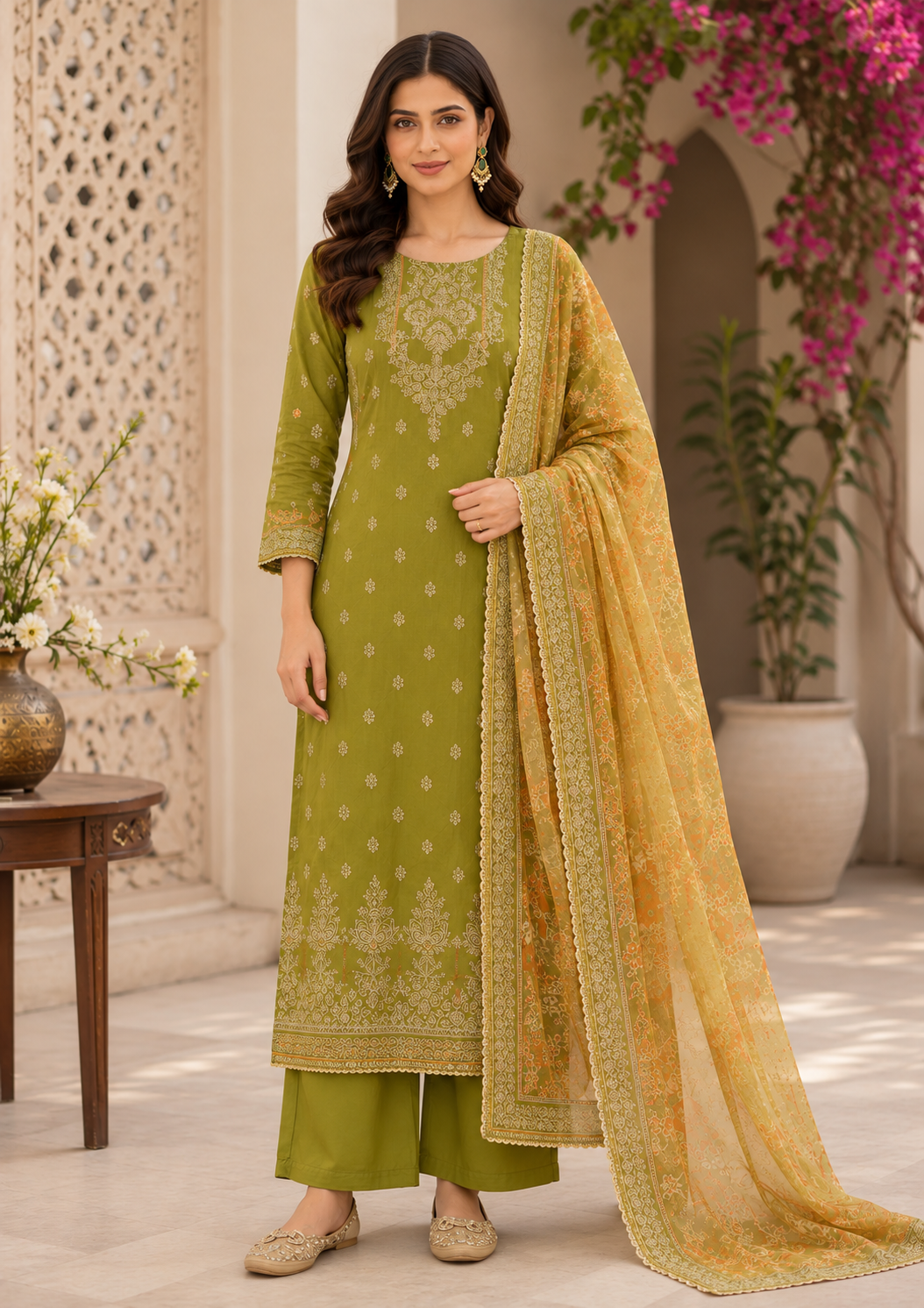 Olive Green Rayon Digital Printed Kurta Pant With Traditional Dupatta (Copy) - Image 6