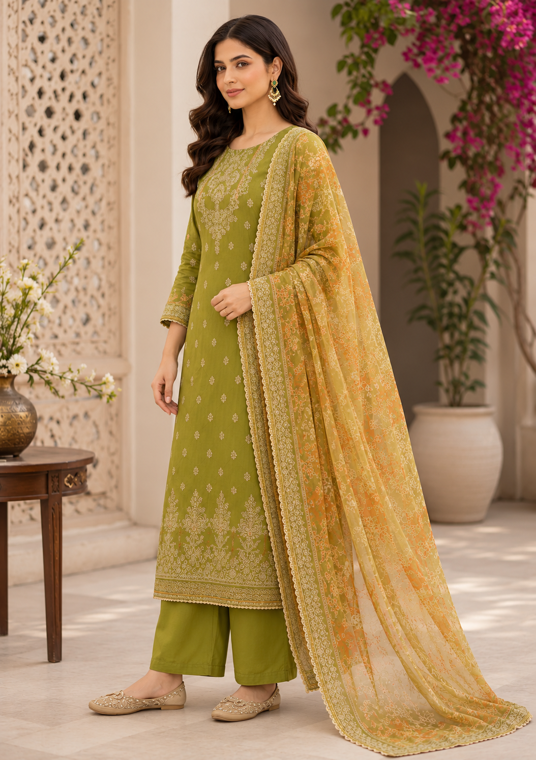 Olive Green Rayon Digital Printed Kurta Pant With Traditional Dupatta (Copy) - Image 5