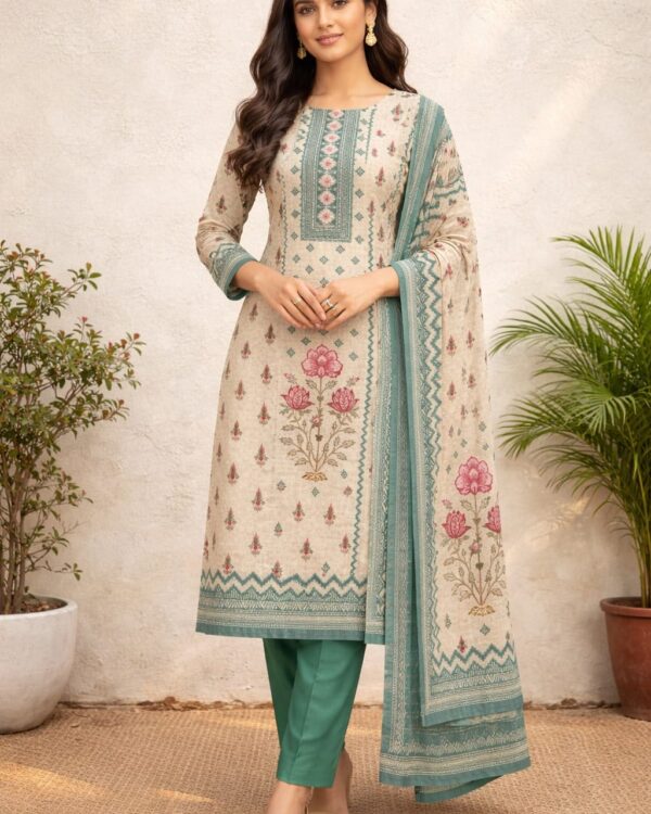 unstitched brown printed cotton suit with dupatta