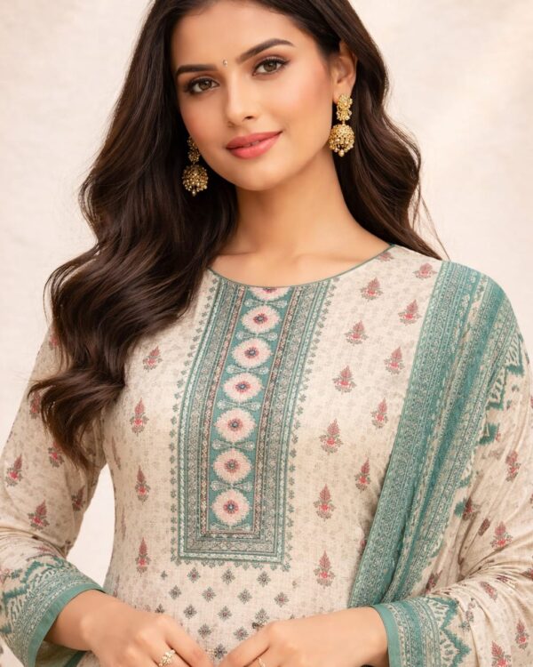 unstitched brown printed cotton suit with dupatta