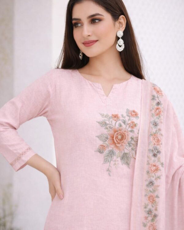 unstitched cream cotton floral printed suit set with dupatta
