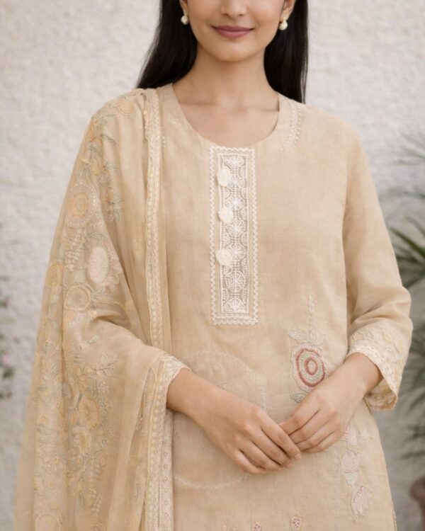 unstitched sea green embroidered with artistic printed cotton suit set with dupatta