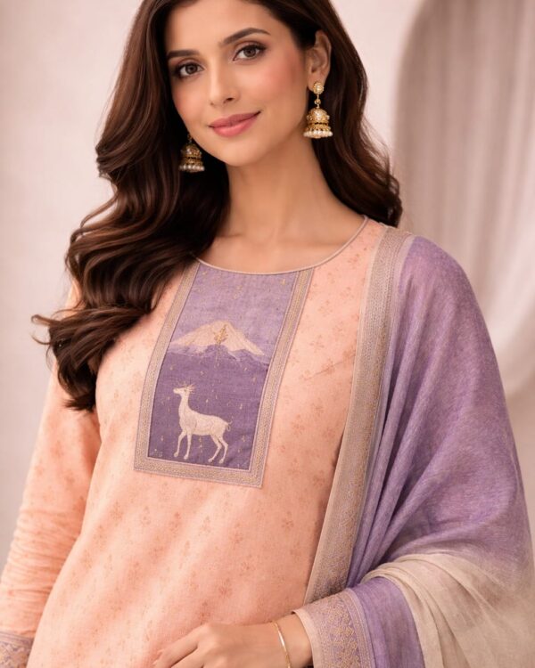 unstitched offwhite with pink print cotton suit set with dupatta