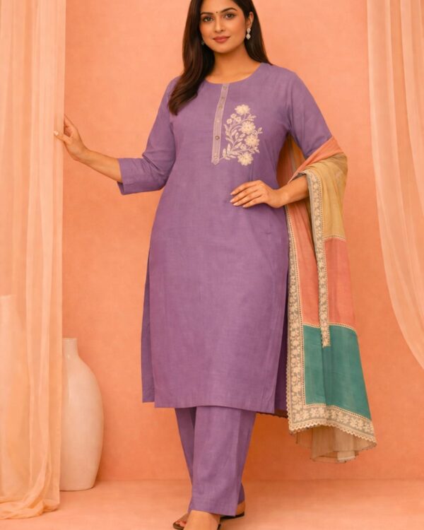 unstitched pastel pink embroidered cotton suit set with a contrasting dupatta