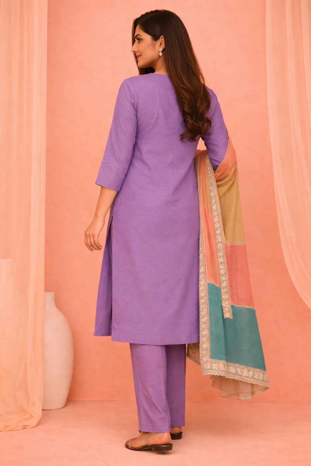 unstitched pastel pink embroidered cotton suit set with a contrasting dupatta