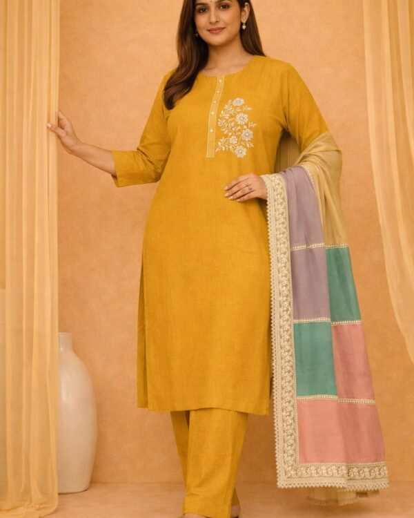 unstitched pastel pink embroidered cotton suit set with a contrasting dupatta