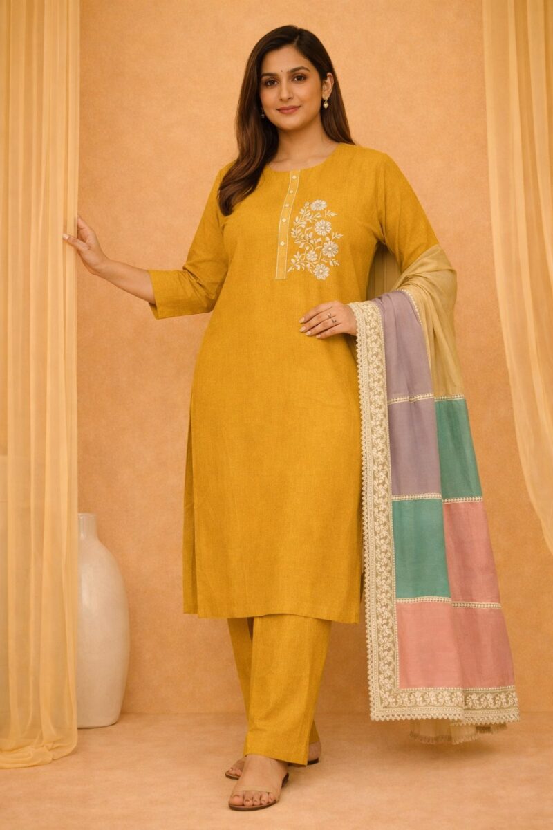 unstitched pastel pink embroidered cotton suit set with a contrasting dupatta