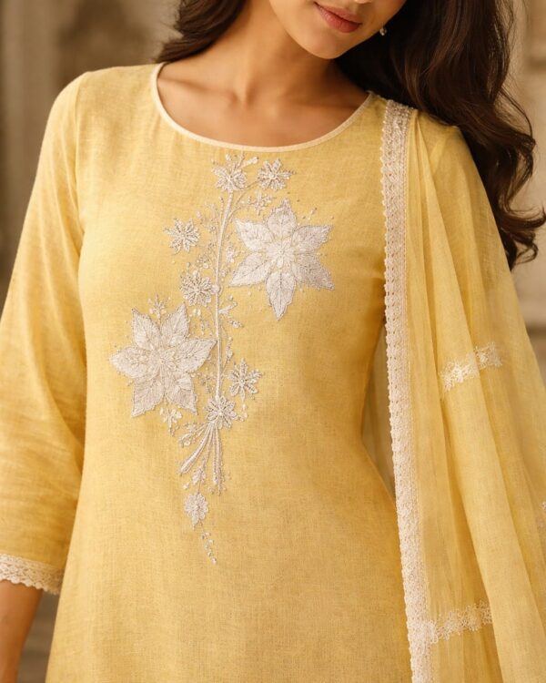 unstitched aqua green embroidered cotton suit with dupatta
